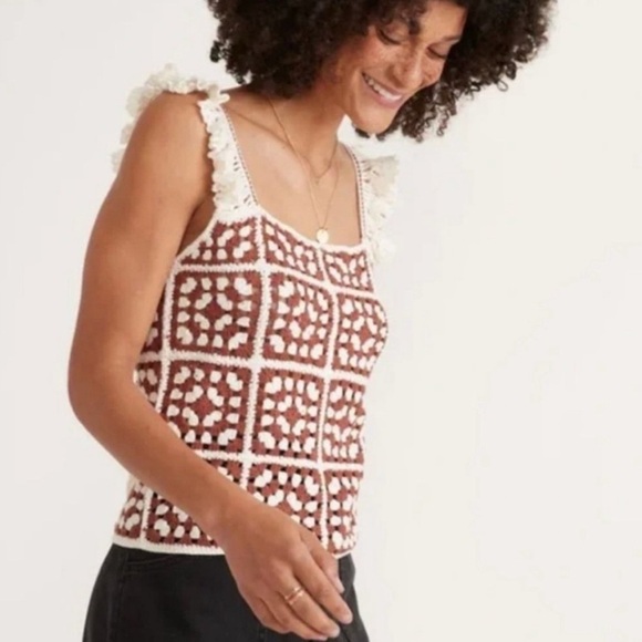 NWT Marine Layer Archive Cora Crochet Tank Top Brown/Cream Size M - Picture 4 of 11